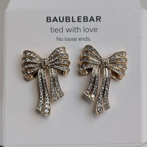 BaubleBar Crystal Bow Earrings - Gold Tone Statement Studs